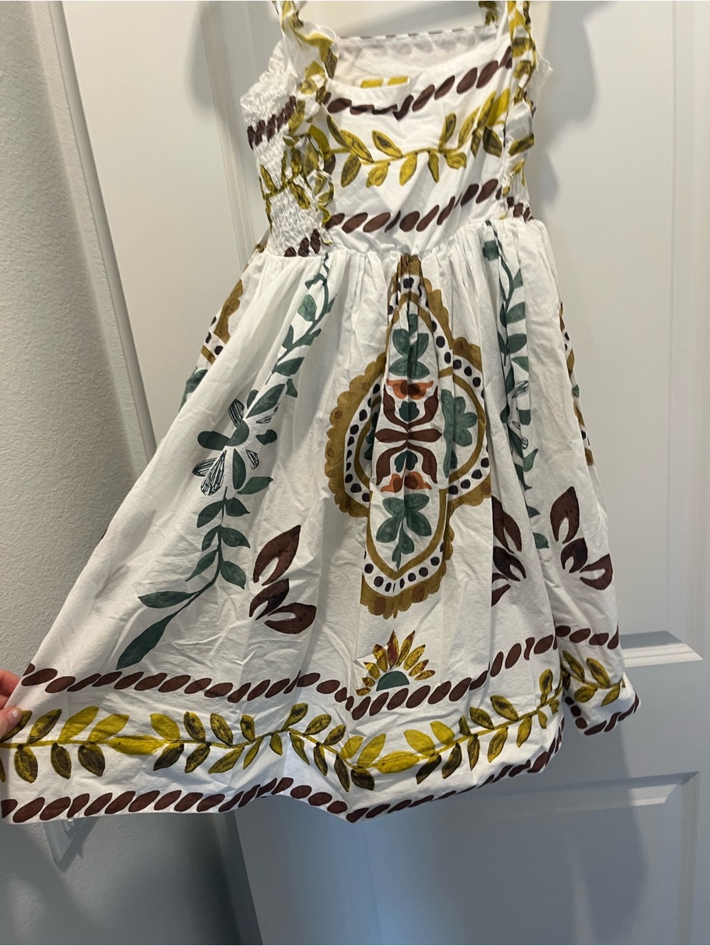 Anthropologie White Sundress with Green and Yellow Floral Motif - Picture 2 of 5